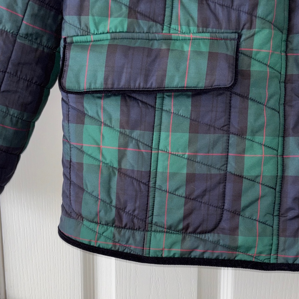Sale-Talbots Green and Navy Quilted Plaid Puffer Jacket - Picture 3 of 11